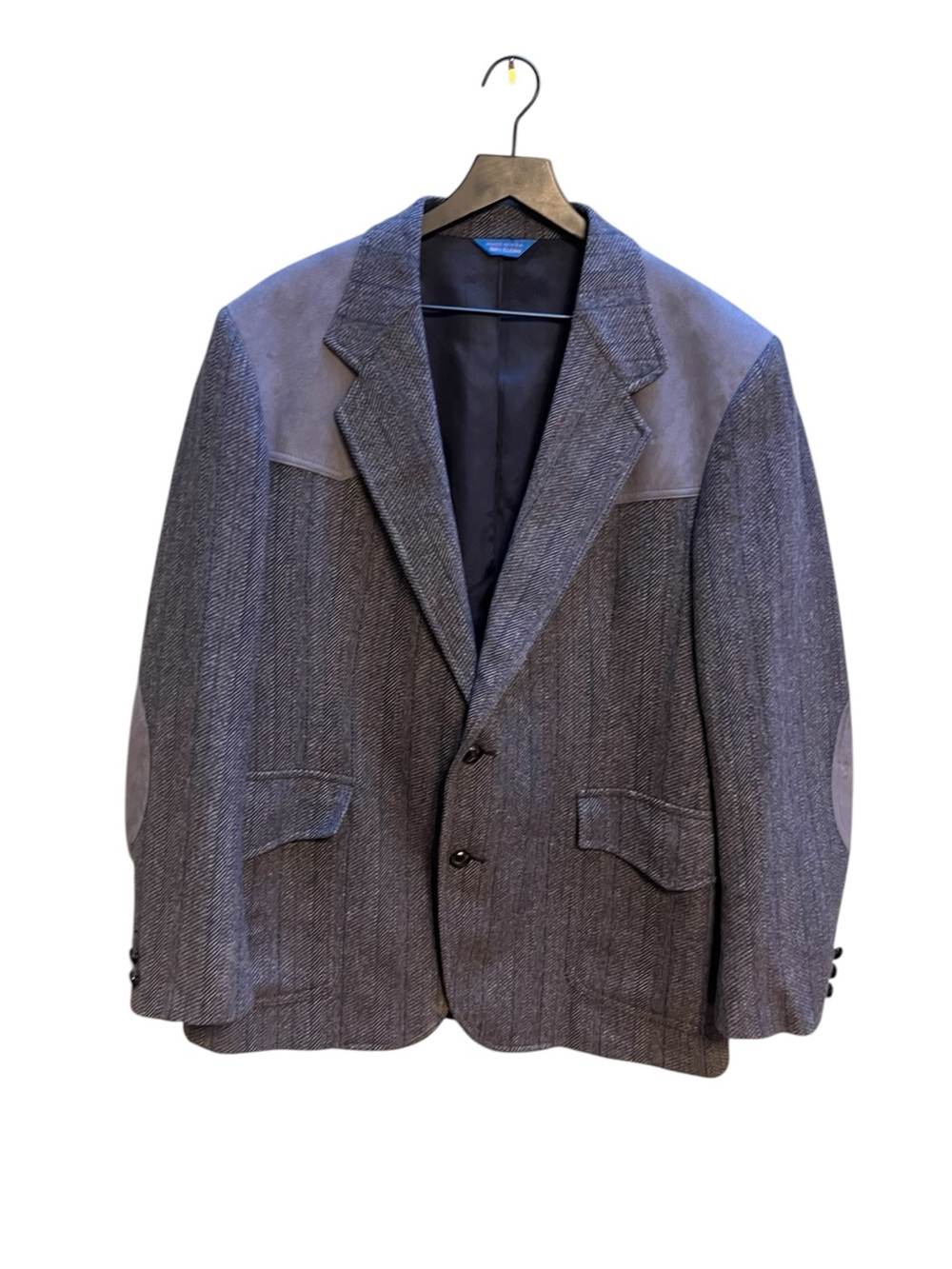 Pendleton 70’s vintage Western Blue-Gray Herringbone Blazer with Suede Yokes